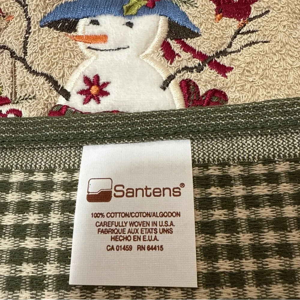 VTG NWT Santens Christmas Themed Beige Bath Towel Embroidered‎ Snowman Made USA